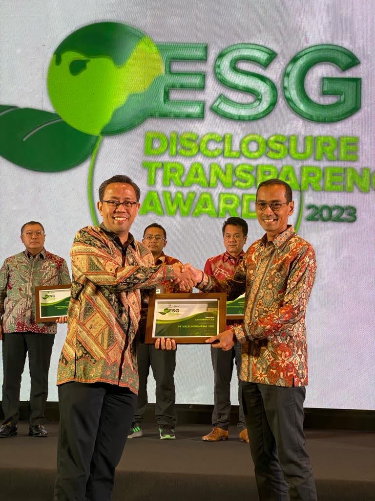 PT Vale Indonesia Tbk (PT Vale) meraih penghargaan ESG Transparency and Disclosure Award dengan predikat “Leadership AA” dari InvestorTrust dan Bumi Global Karbon (BGK) Foundation.