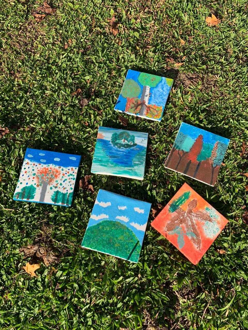 pinturas em cima de gramado