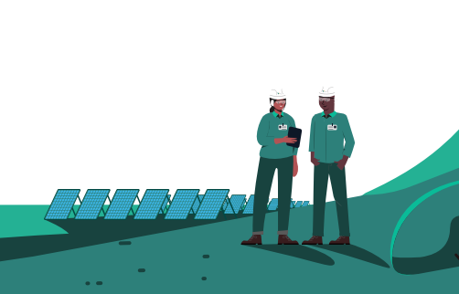 Ilustração de dois empregados Vale em um local com energia solar
