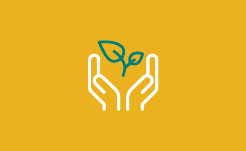 Ilustração de duas mãos segurando uma planta.
